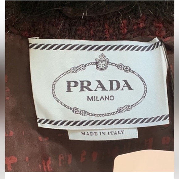 PRADA Plaid red black genuine fur jacket cape S 6 - Picture 3 of 5